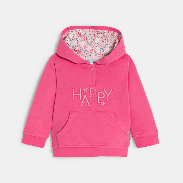 سترة بقلنسوة من الصوف الناعم، باللون الوردي للفتيات الصغيرات